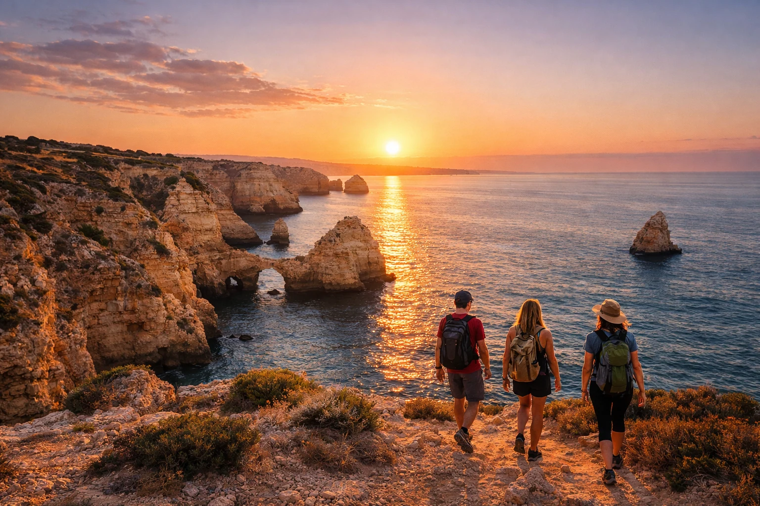 Golden sunset along the Algarve coastline
